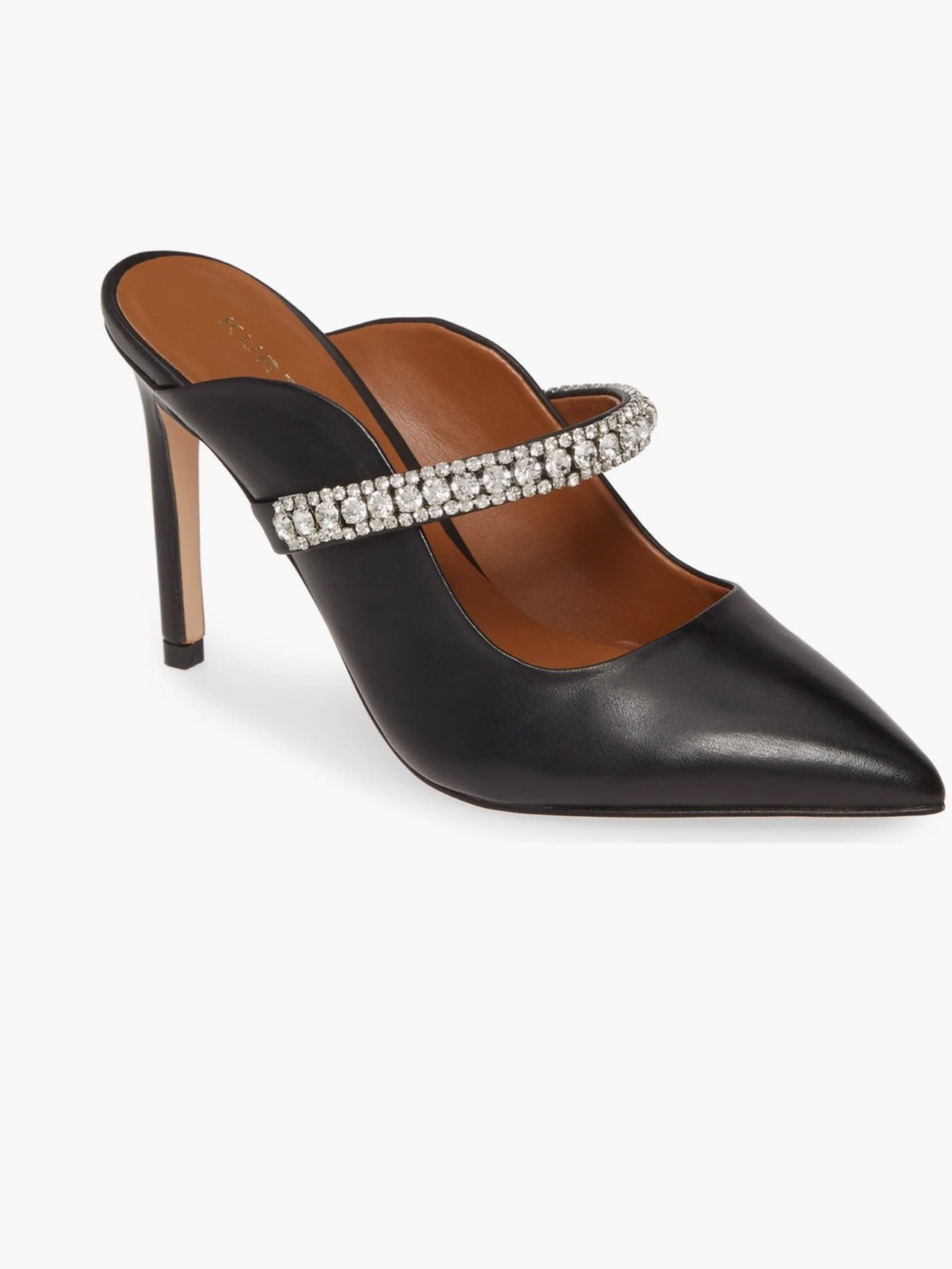 Kurt Geiger London Duke Black Leather Crystal Mule Heels Sz 7.5